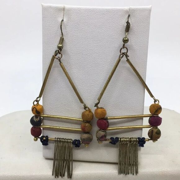 Jewelry - Indian Dangly Triangle Boho Earrings Made of recycled Saris!